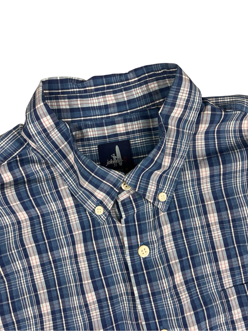 Johnnie-O Shirt Mens XL Deep Water Blue Plaid Button Up 100% Cotton‎ Golf Casual